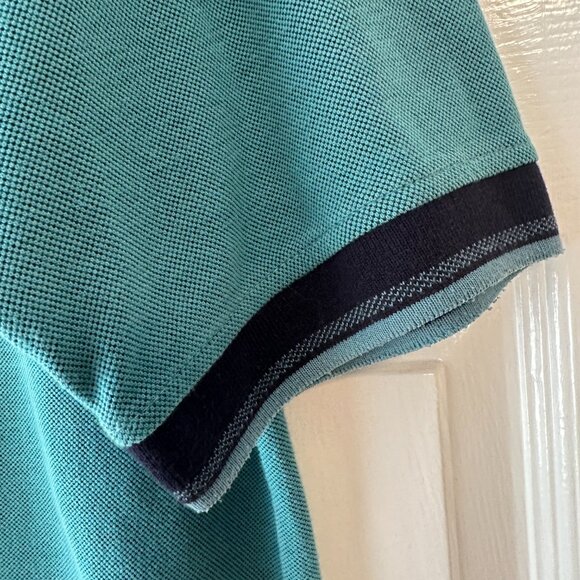 Bill Blass Mens Medium Button Short Sleeve Polo Shirt Green and Navy Blue Vtg - Picture 5 of 10